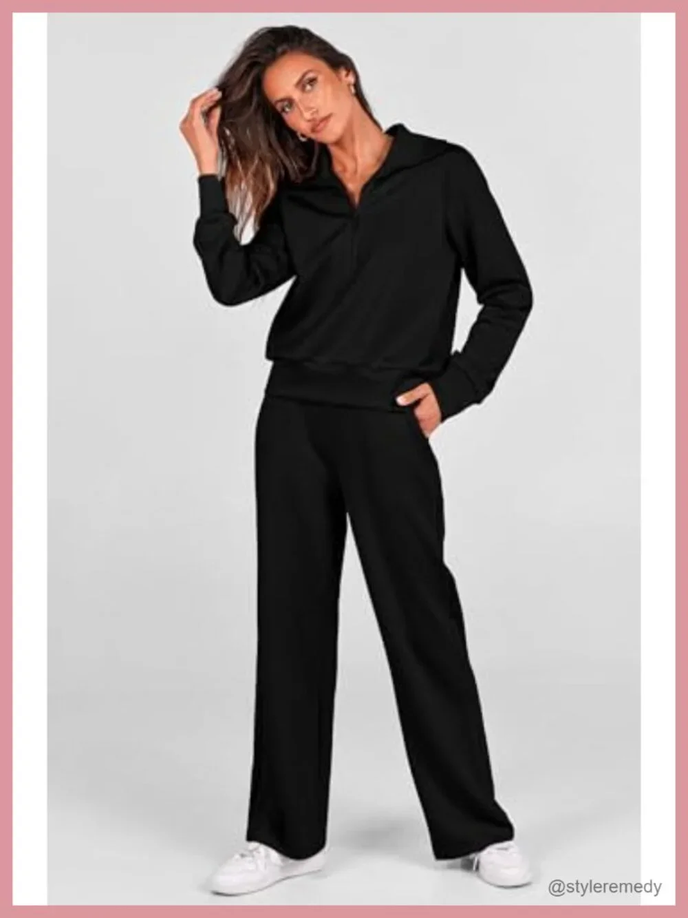 Women's 2 Piece Lounge Set Zip Up Sweatshirt Wide Leg Pants Tracksuit